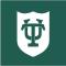 Tulane University Logo with a green T and U overlapped on a white shield against a field of green